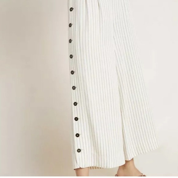 Anthropologie Cream Beige Striped Side Button Wide Leg Pants Size 6 - Picture 4 of 14